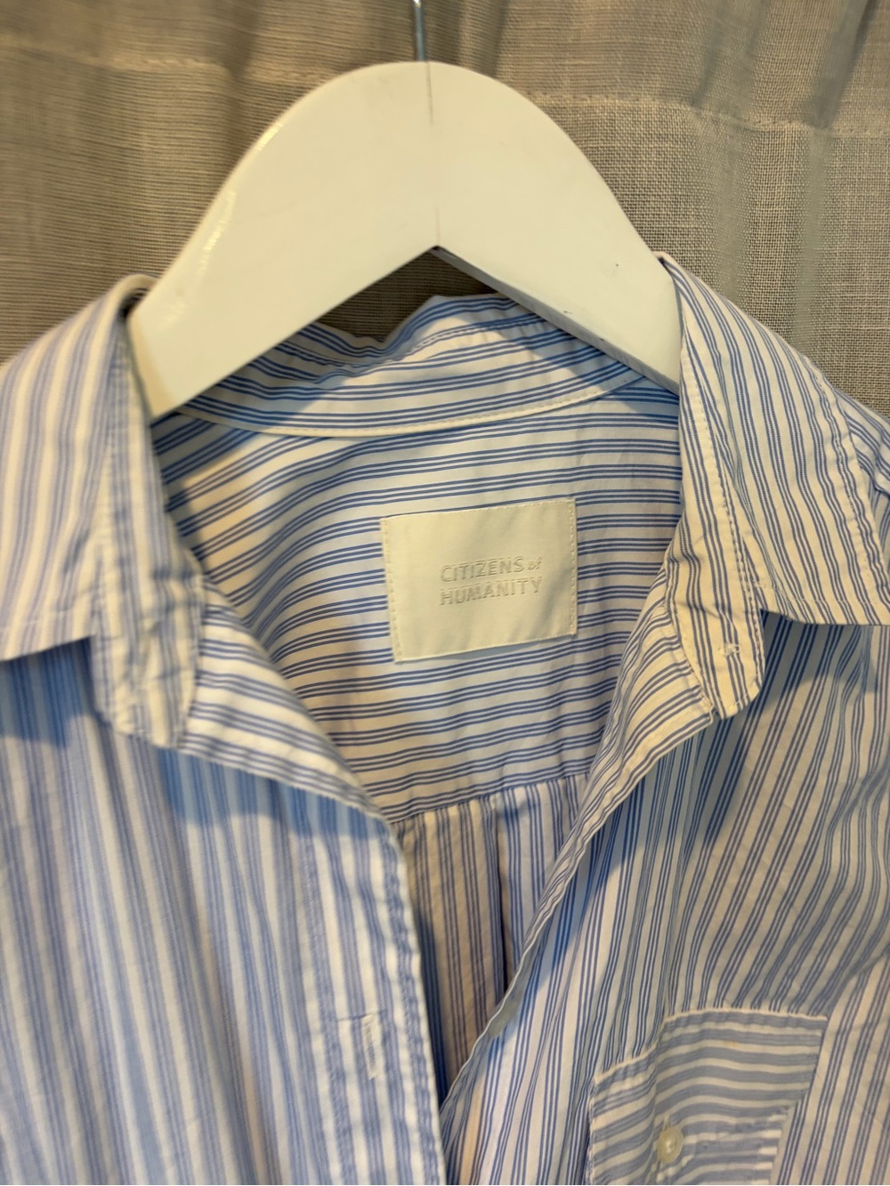 Citizens Of Humanity Seersucker Kayla Blue and White Striped Button-Down Shirt - Picture 2 of 6